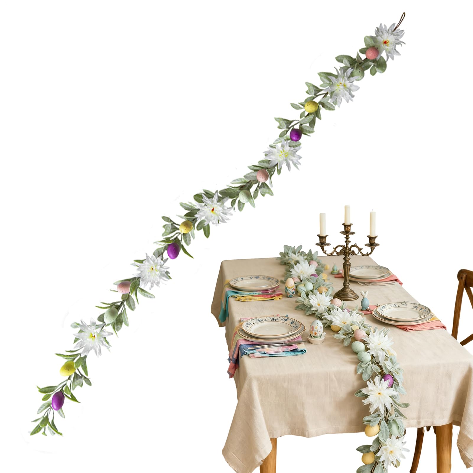 Guirlande d'œufs de Pâques artificielle pour décoration de fête et printemps
