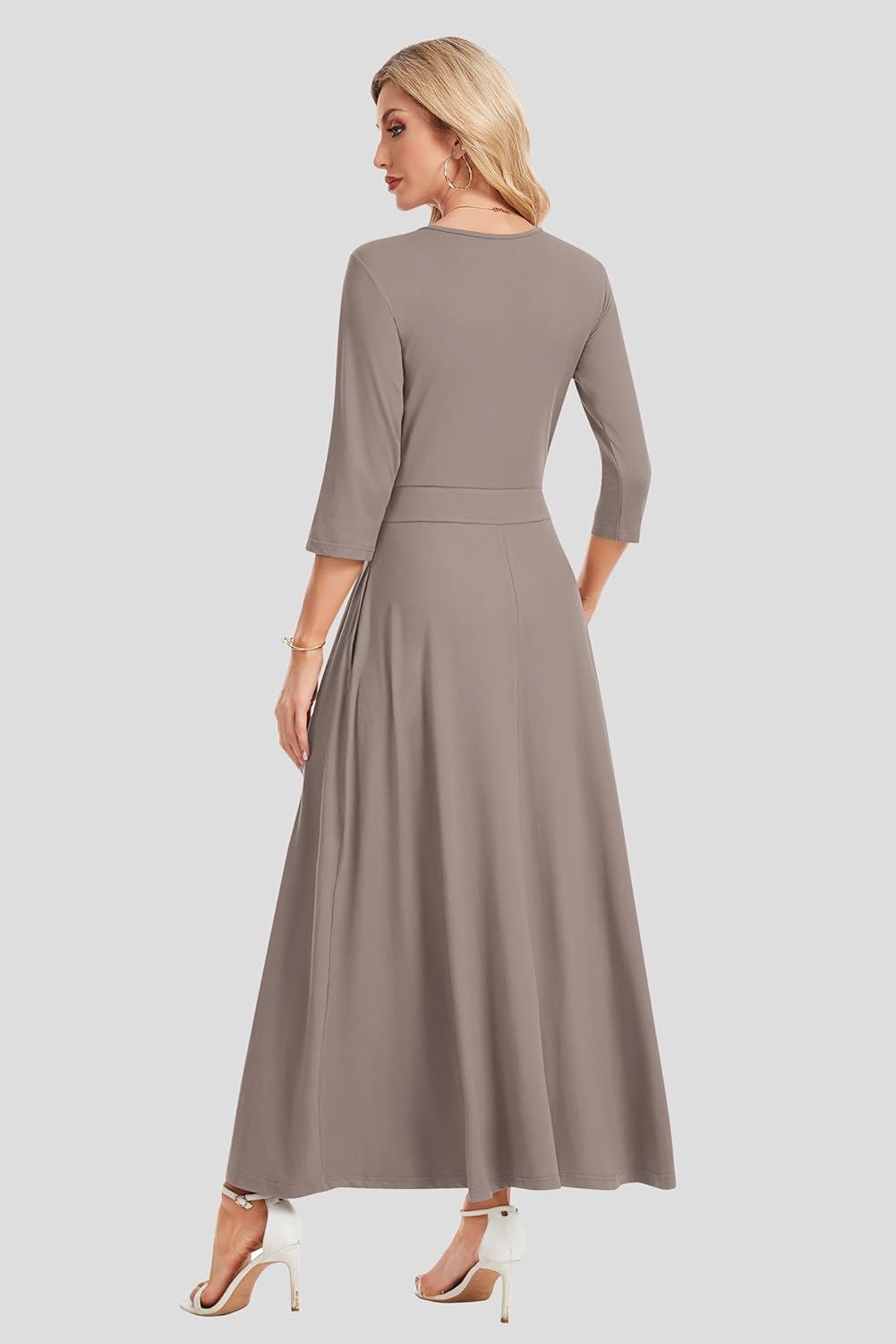 AUSELILY Maxi Dresses for Women 3/4 Sleeve V Neck Wrap Casual Loose Floral Long Dresses with Pockets All-Season - Image 5