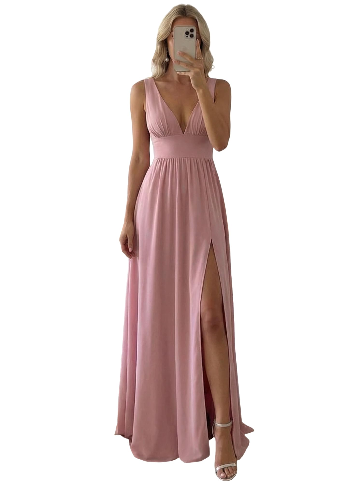 Ever-Pretty Women's V-Neck Prom Dresses Sleeveless Side Slit Formal Gown Floor Length Bridesmaid Wedding Guest Dress 0168B