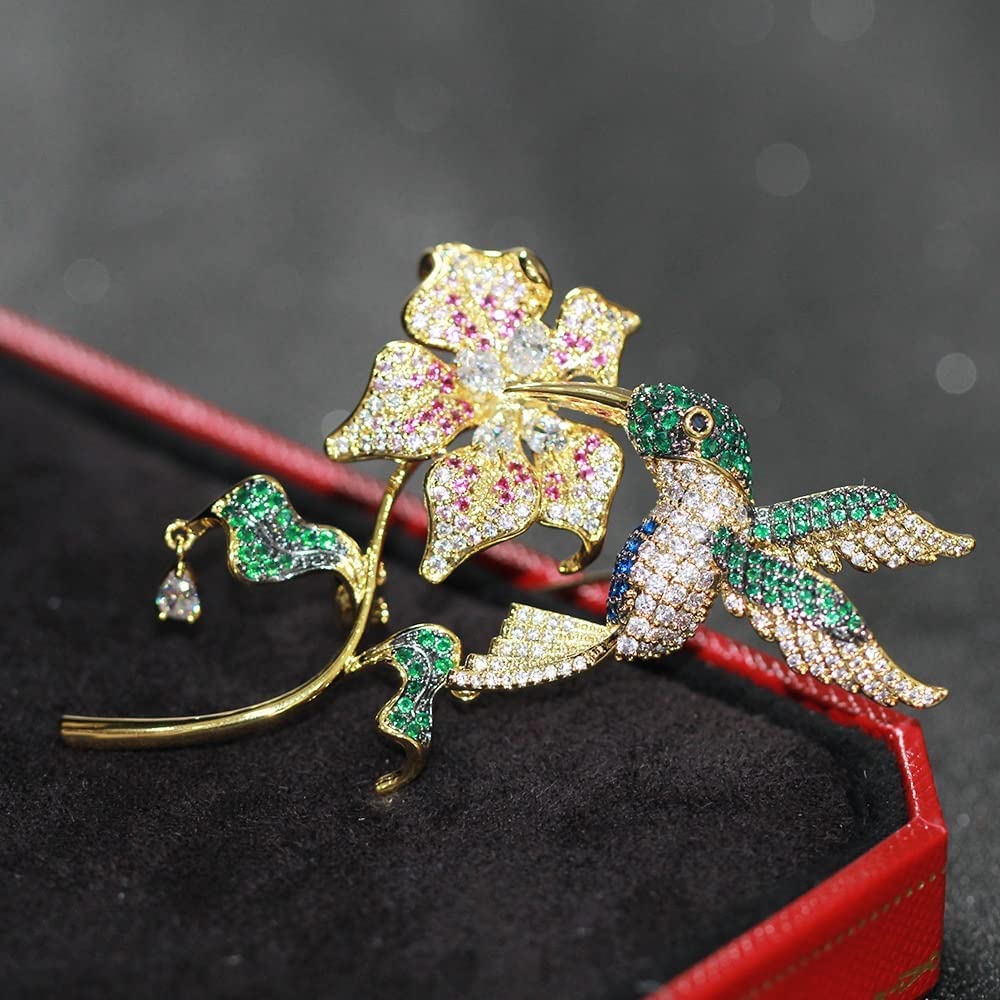 AILONMEI Elegant Flower Brooch For Women - Gold Zircon Gift Jewelry Pin