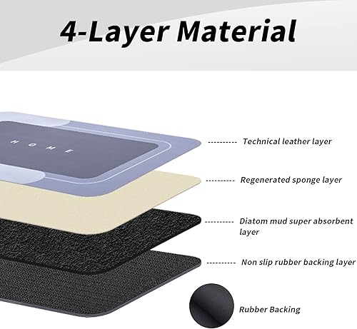 Miniatura 5 de Tapete de baño absorbente, de secado rápido, tapete mágico de silicona antideslizante con parte trasera de goma para baño, cocina, ducha, fregadero,