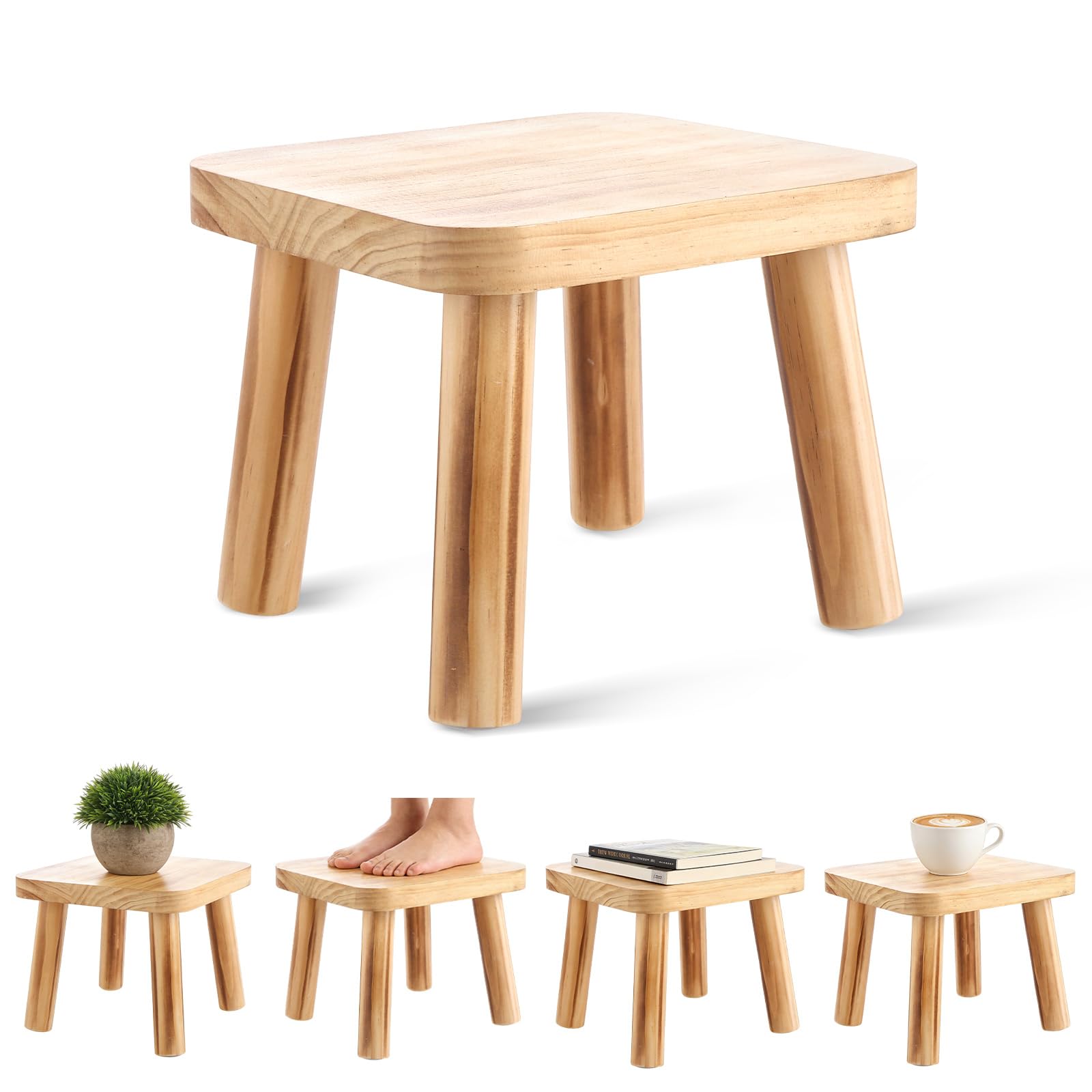 DAJAVE Small Wooden Stool, 2.5cm Thick Wooden Step Stool Plant Table Plant Stools Wood Milking Stools Mini Side Table for Bedroom Bedside, House Plants