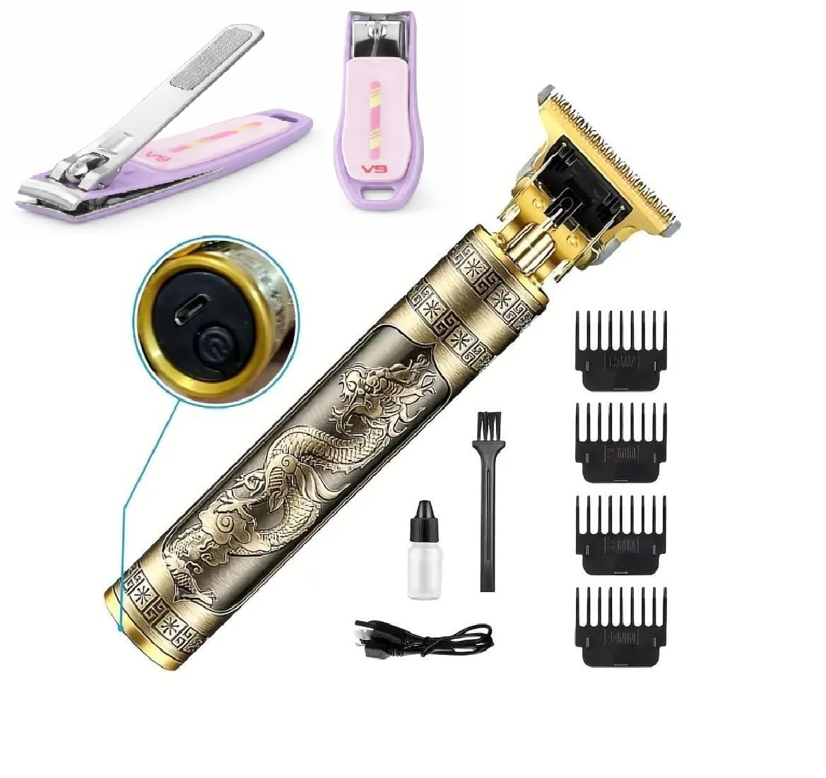 T8 Vin tag Professional Hair Trimmer For Men –Golden Body,Cordless,4 Guide Combs,USB Rechargeable,Men'S T9 Golden –Zero Gap Beard & Hair Clipper With Guide Combs & Brush Plastic Gold Nail Cutter for Men and Women, Precision Nail Clipper with V9 Anti-Splash Handle, High-Strength Stainless Steel Trimmer for Fingernails and Toenails, Sharp and Durable with Ergonomic Grip-image-5