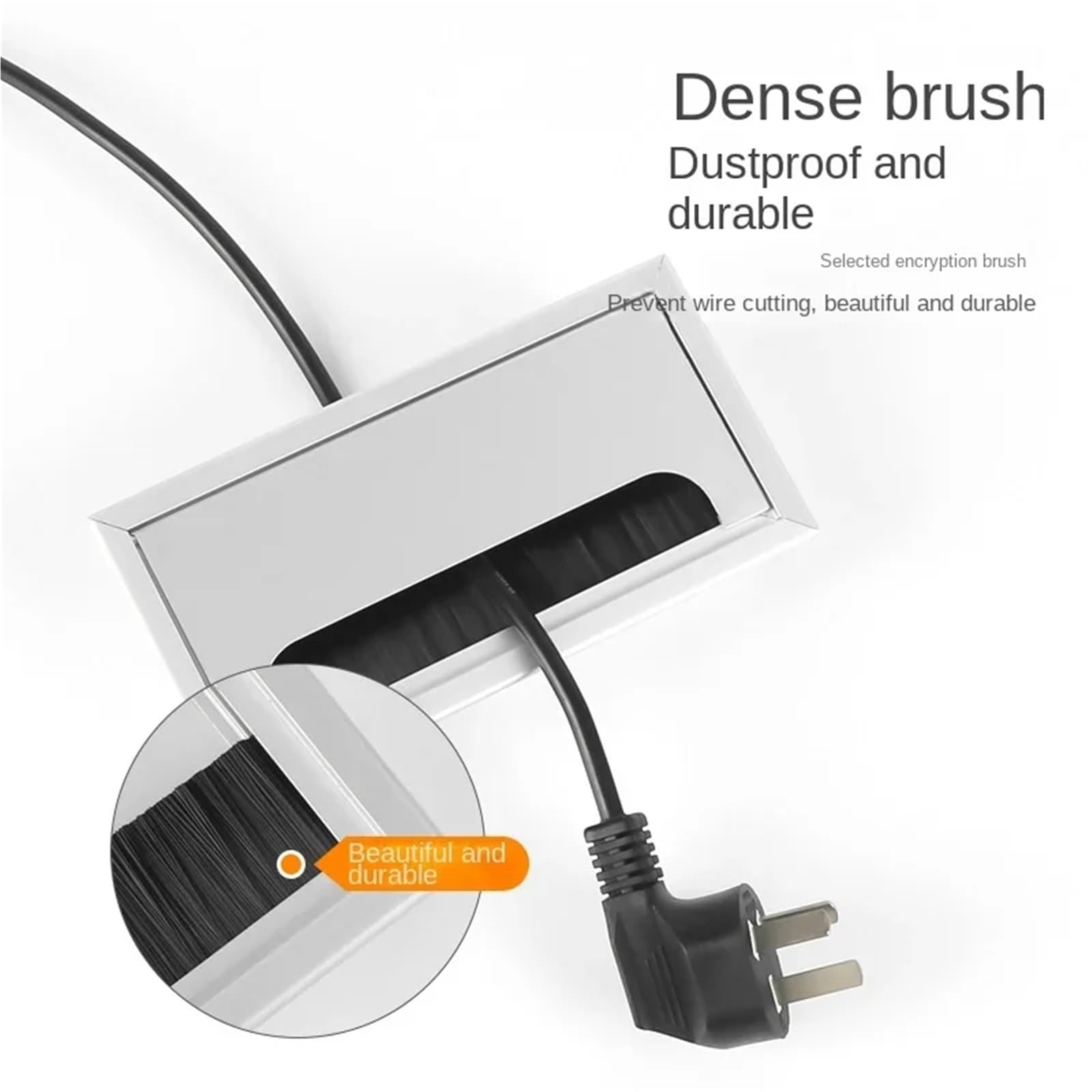 Kabeldurchlass 1 stücke Schreibtisch Kabel Loch Abdeckung Schwarz Aluminium Legierung Box Mit Borsten Pinsel Computer Desktop Rechteckigen(Silver 80x280mm)