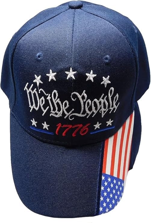 Flakita's Novelties USA American 1776 Navy Blue USA Flag On Bill Adjustable Embroidered Cap Hat