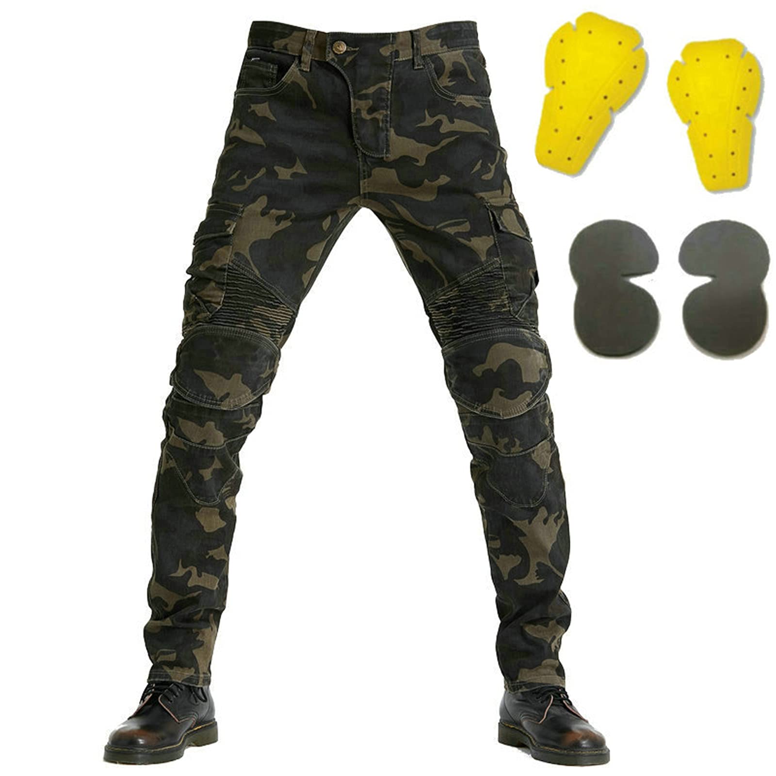 Pantaloni da Moto da Uomo,Moto Biker Jeans Pantaloni Protezione Armature Motorcycle Pants da Ciclismo,Impermeabili Cargo Pantaloni da Corsa (Camuffare,L)