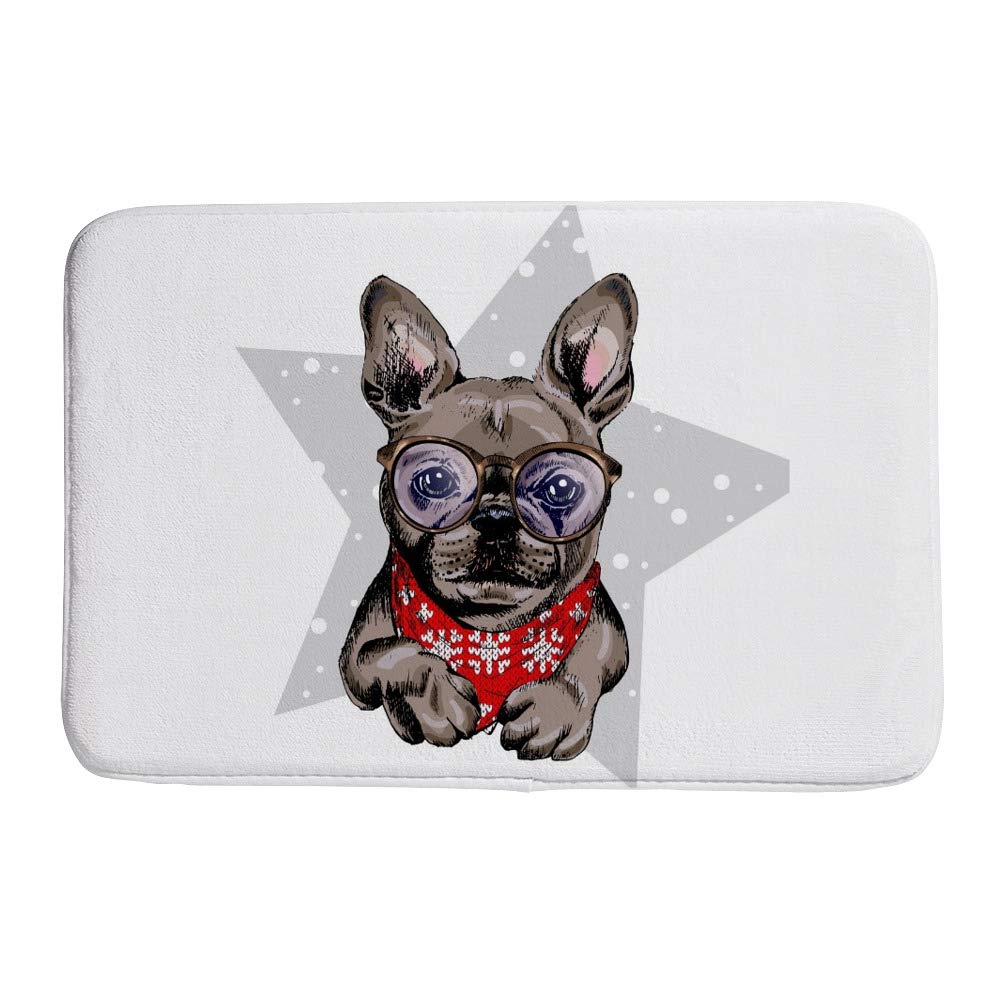Tapis de bain bouledogue français en velours corail antidérapant 50x80cm