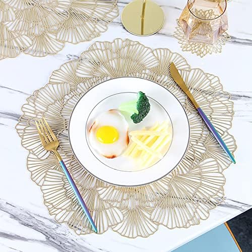 Miniatura 3 de 6 manteles individuales de vinilo antideslizante de 15 pulgadas (dorado-B, 6)