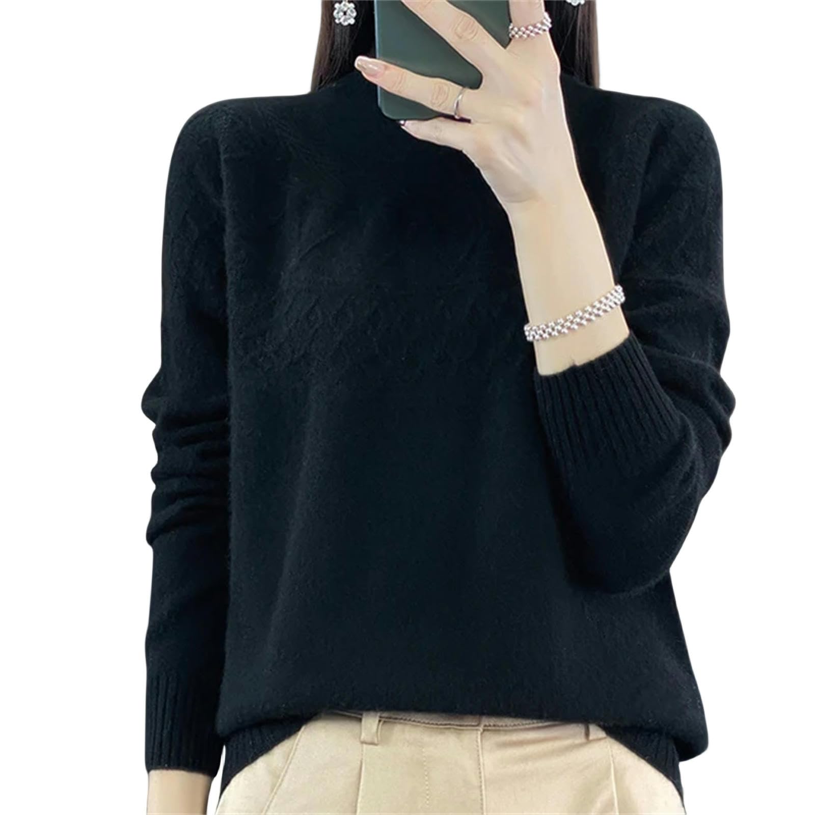 Damski sweter sweter damski sweter z golfem modny sweter luźny sweter w jednolitym kolorze