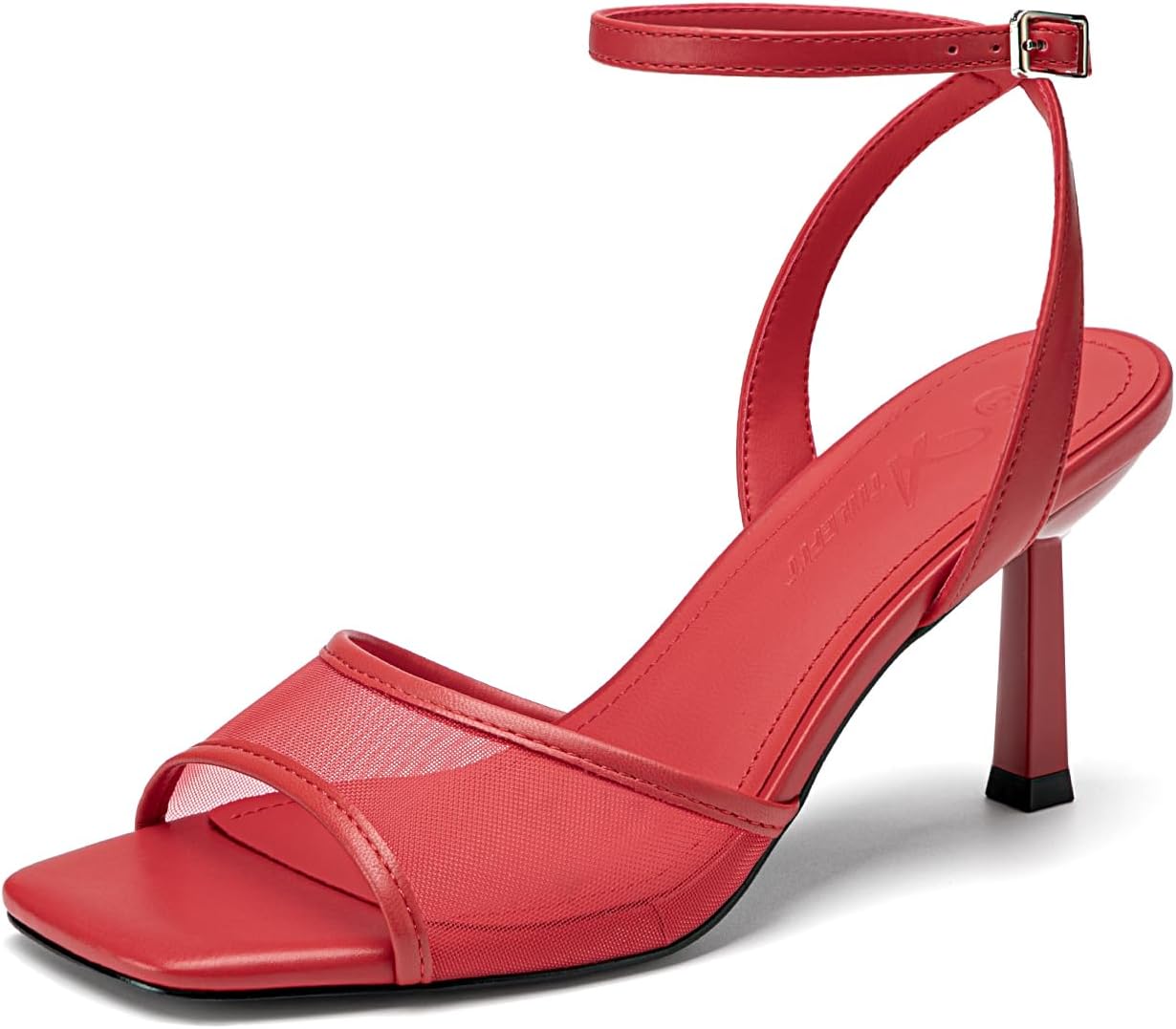 Athlefit High Heels for Women Square Open Toe Mesh 3-Inch Stiletto Heels Ankle Strap Summer Heeled Sandals for Wedding Party