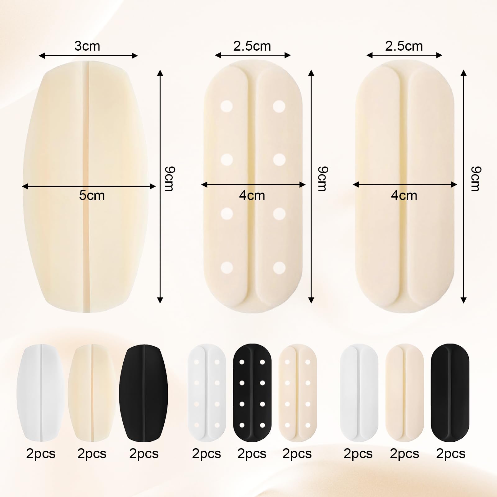 18 Stück Silikon BH Trägerkissen, Bra Strap Pad Halter, BH Träger Halter, rutschfeste Schultergurtpolster, Schulterbeschwerden lindern, für Frauen und Mädchen, Schwarz, Weiß, Hautfarben