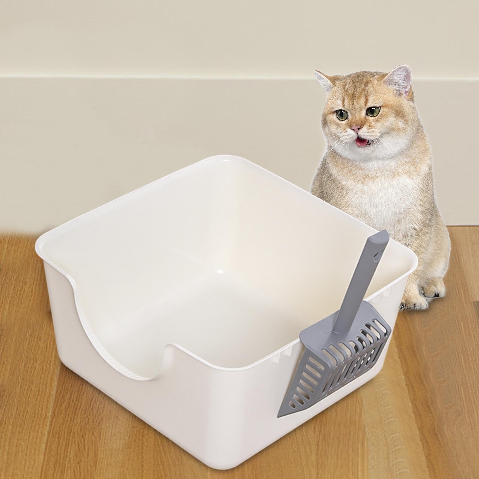 F Fityle Bac à litière pour Animaux de Compagnie à Dessus Ouvert, bac à litière pour Chat, Fournitures Portables pour Animaux de Compagnie, bac à litière, Blanc