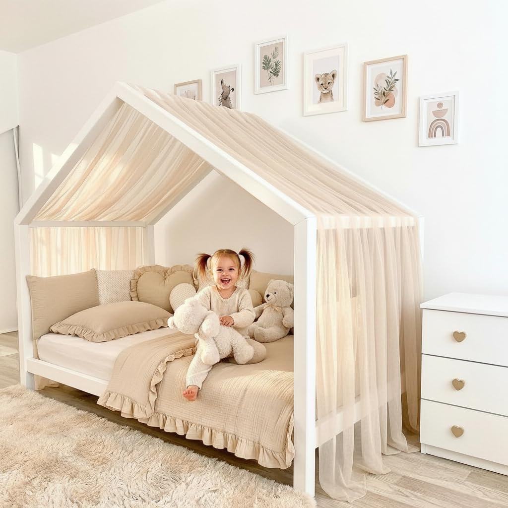 Baby Fancyroom Dosel de tul, hecho a mano, con volantes, dosel, para cuna, habitación infantil, color beige, 340 cm