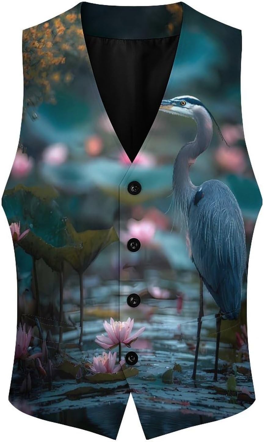 Blue Heron Heron in The Pond Men's Suit Vest Formal Vests Casual Dress Fit Waistcoat Casual Tuxedo for Business