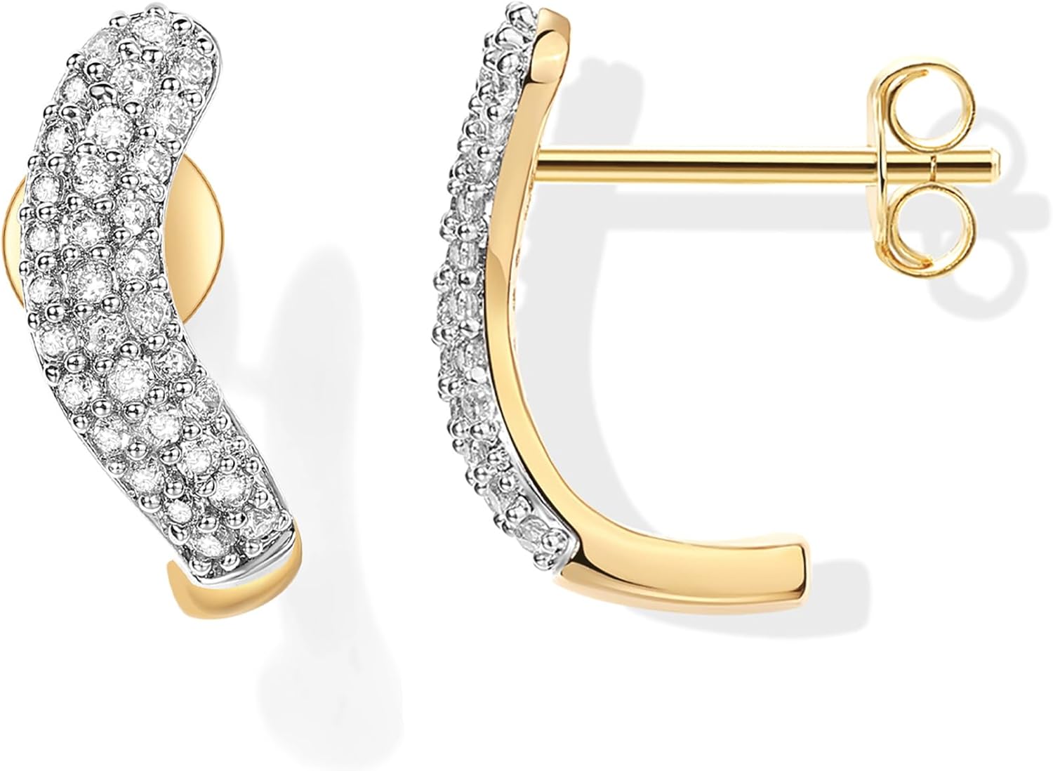 PAVOI 14K Gold Plated 925 Sterling Silver Post CZ Wavy Stud Earrings | Twisted Wave Cubic Zirconia Half Huggie Earrings for Women - Image 3