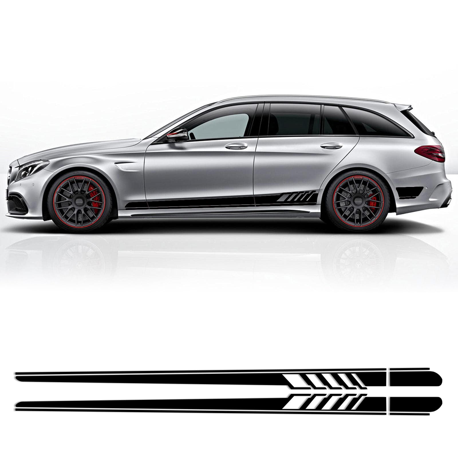 UZZH 2 PCS Car Side Skirt Decals, 88.58" x 4.52" Auto Body Large Stickers, Waterproof PVC Racing Long Stripes Personalized Stickers, Universal Accessories for Most Cars, Trucks, SUVs (Black)