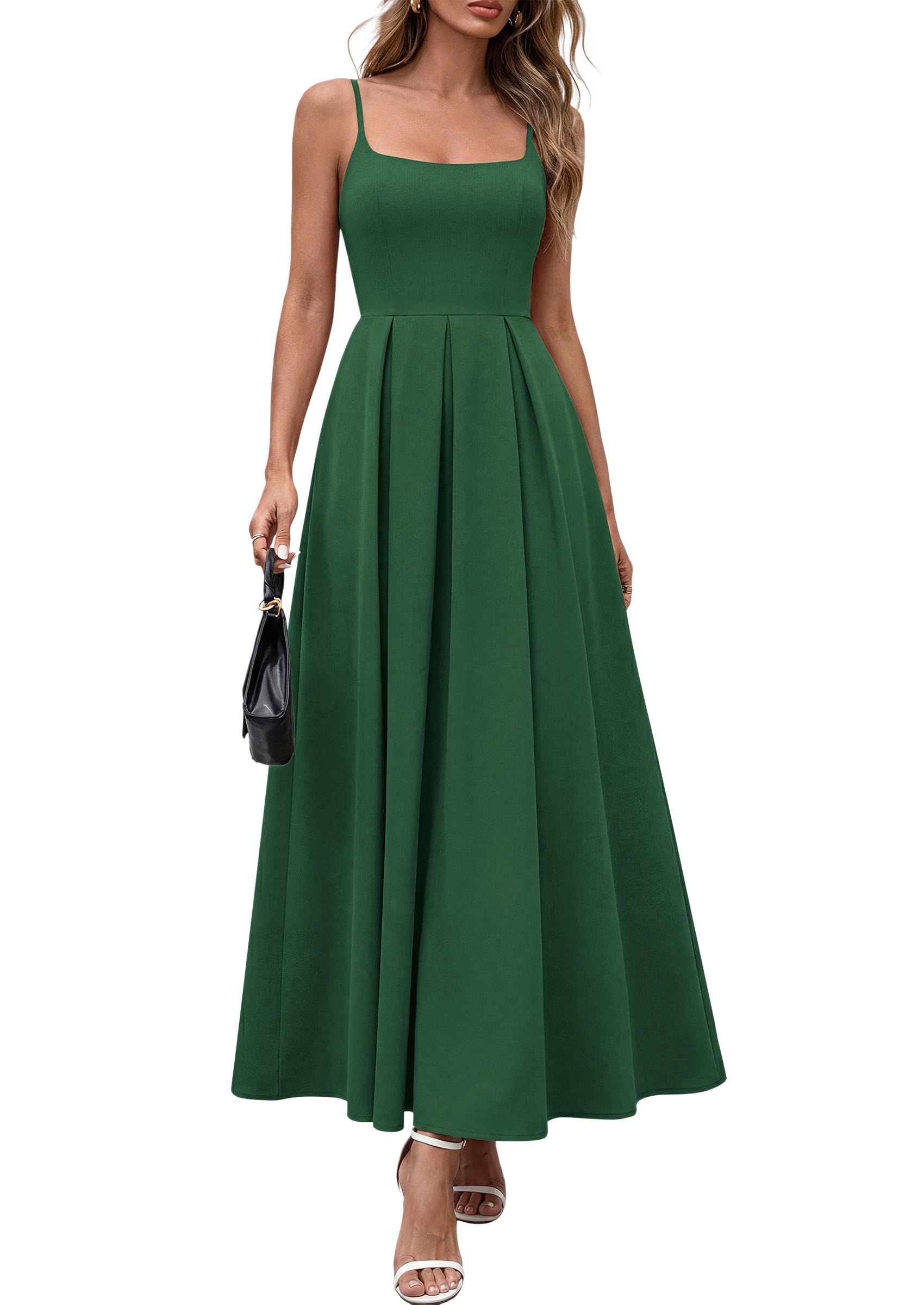Photo 1 of PRETTYGARDEN Cocktail Dresses for Women 2026 Spring Elegant Ruffle A Line Long Flowy Summer Formal Wedding Guest Maxi Dress (Green,Medium)