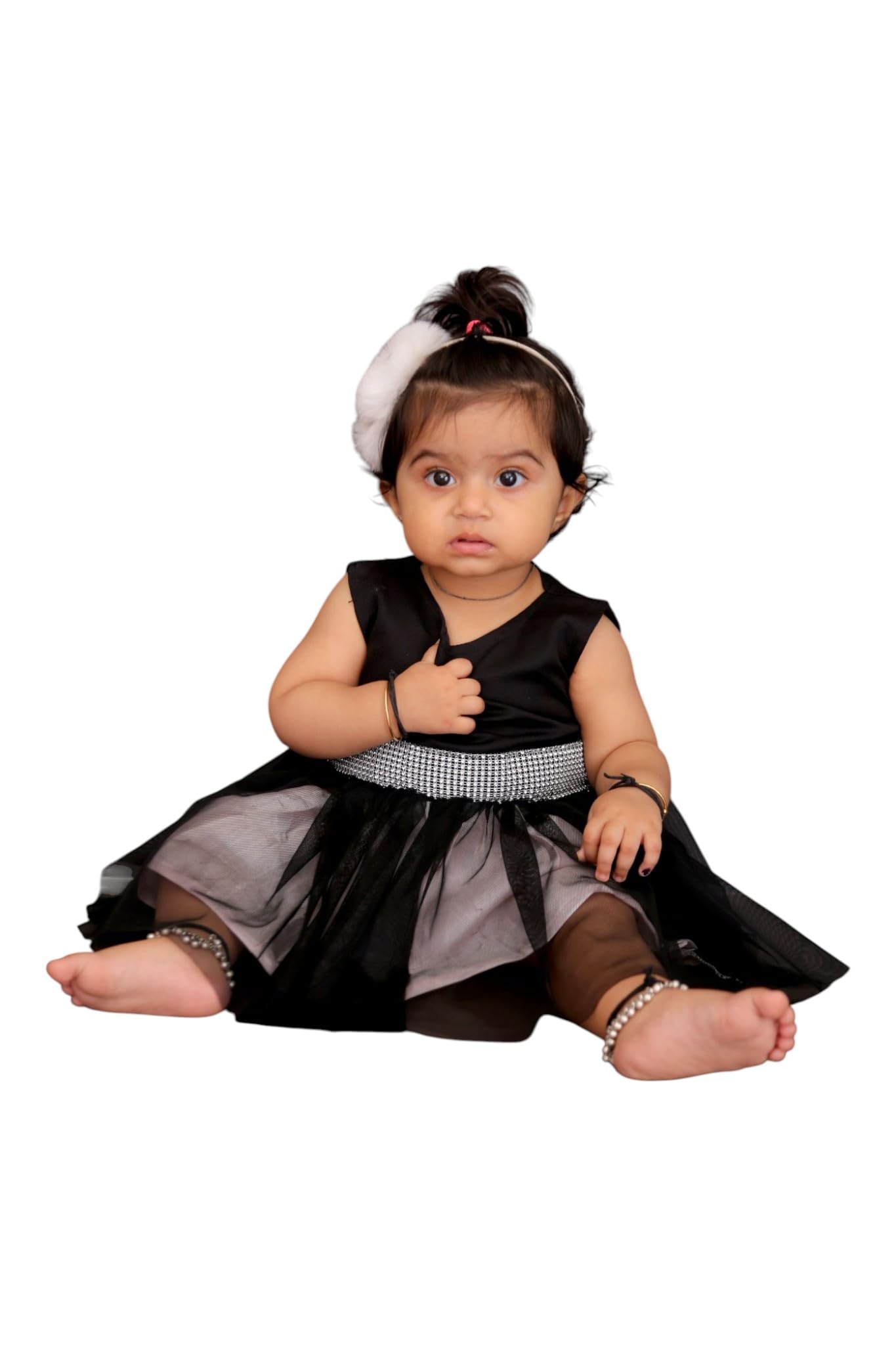 Baby Girl's Festive Black Dress with Tulle Ruffles-picture-27