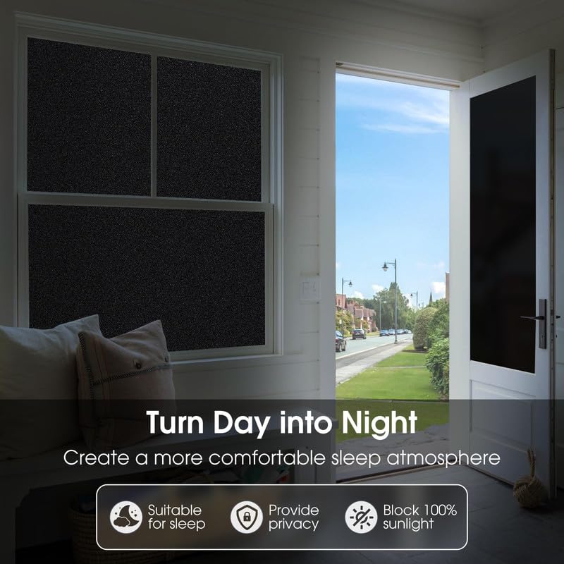 Image of Blackout Black Film for Glass Window, self Adhesive Glass Film for Privacy Glass Film for Sunlight Heat Blocking, Glass Window, Office Cabins, Home - 100% Black Glass film24 X 240 Inchs