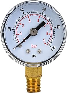 EVTSCAN Mechanical Pressure Gauge 1/8inch BSPT Bottom Connection for Air Oil Water (0-100psi,0-7bar)
