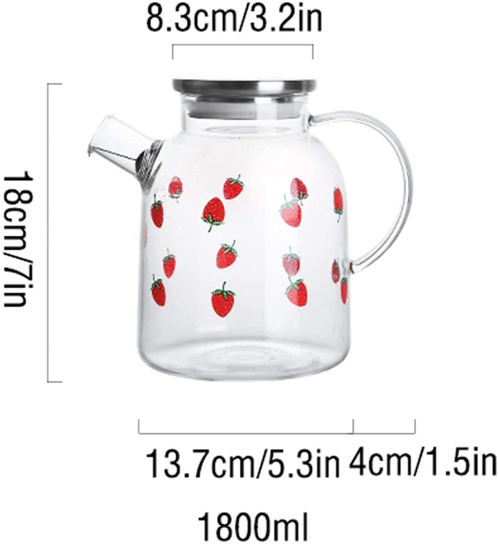 Jarra de Agua Simple Jarra de Vidrio de Fresa con Tapa de Acero Inoxidable Tetera de Vidrio para el hogar con colador Puede ser una Jarra de Agua de Regalo