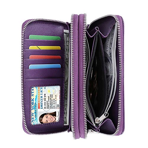 Image of XEYOU Double Zipper Long Clutch Wallet Cellphone Wallet for Women with Removable Wristlet Strap for Credit Card, Cash, Coin, Bill
