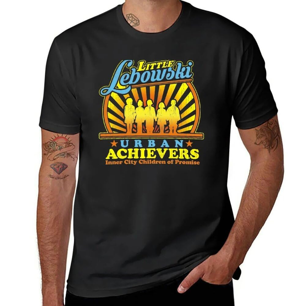 Amdetuns Men's Black Little Lebowski Urban Achievers T-Shirt Short Sleeve T Shirt Custom T Shirt Graphic T-Shirts Anime Xxl