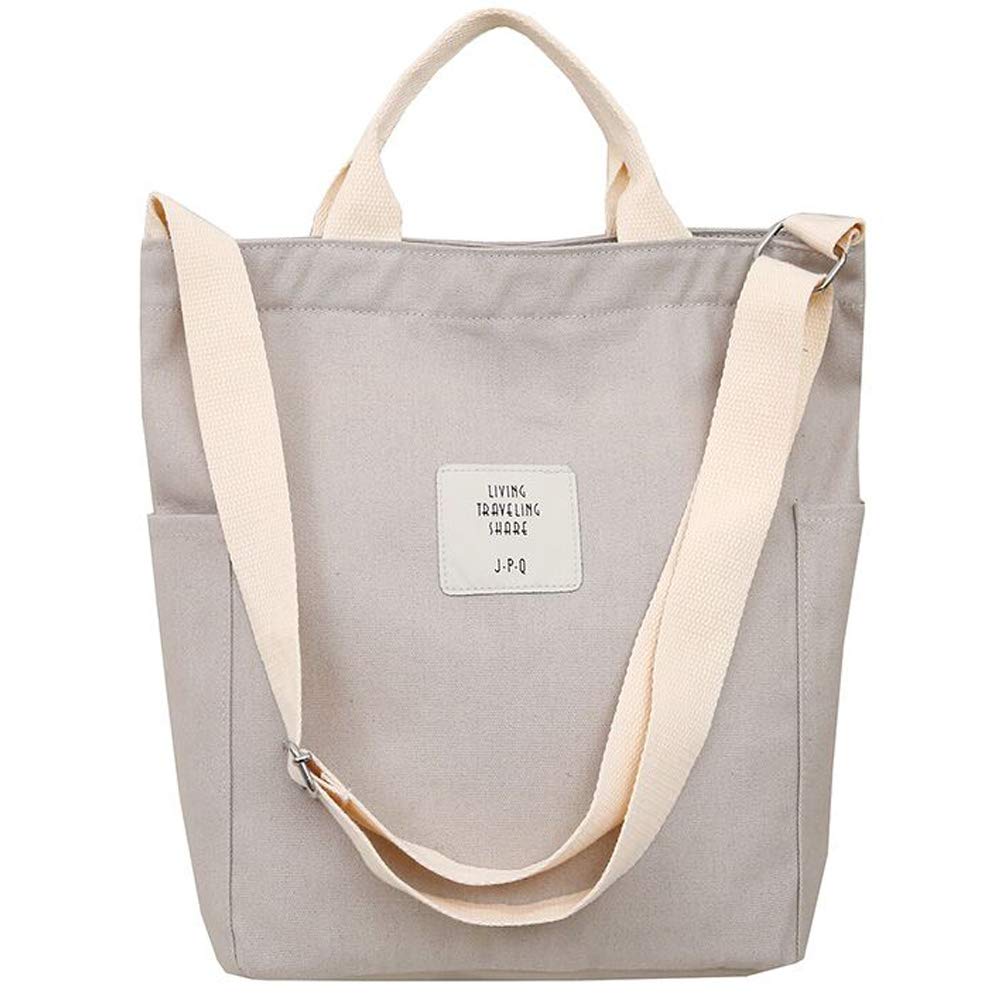 WANYIGBolsa de Playa Grande Tote Bag Mujer Estilo Coreano Bolso de Mano Mujer con Cremallera Bolso de Escuela Crossbody Bag Lona con Correa Ajustable