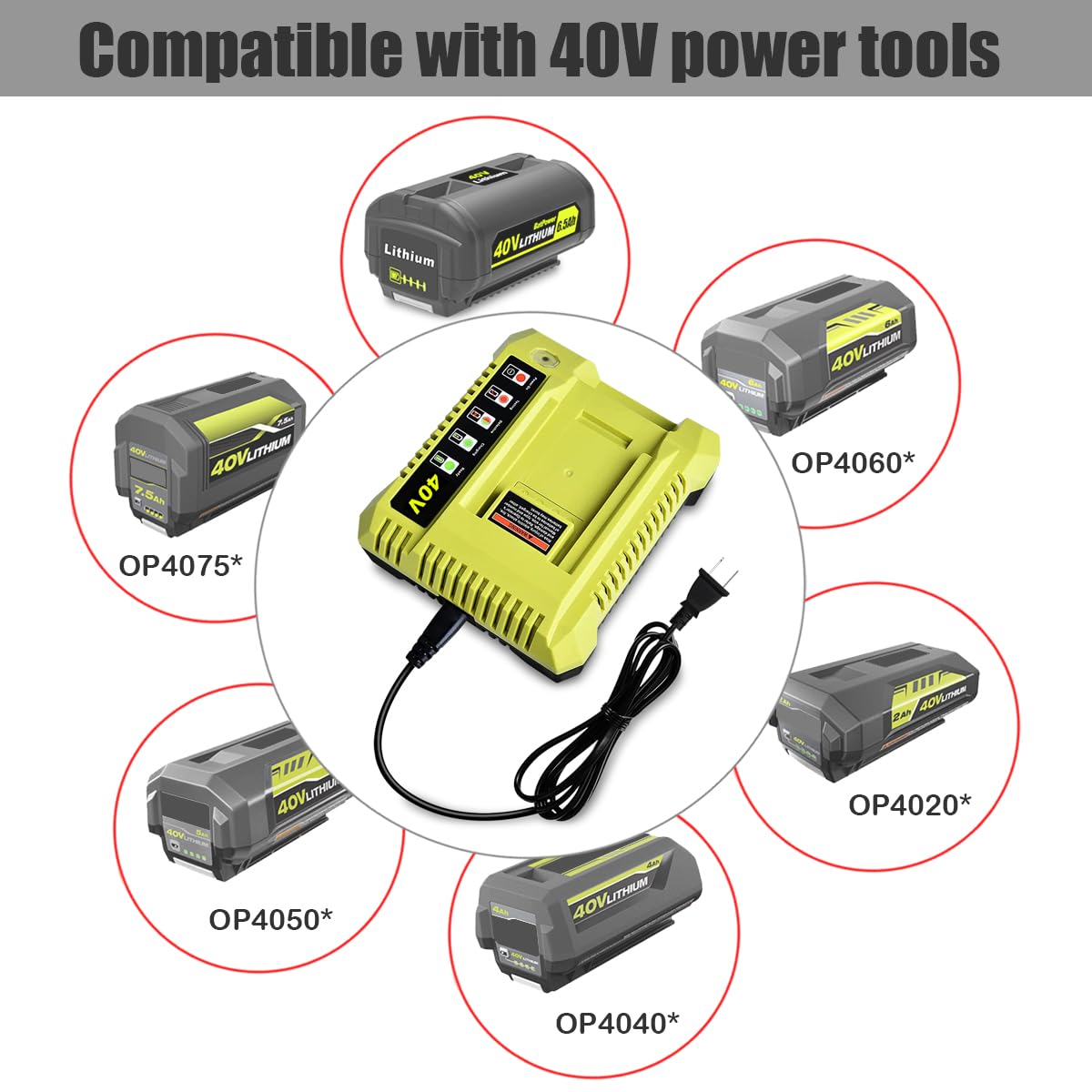 Lizone OP40601 OP40602 OP401 40V Caricabatterie di ricambio per caricabatterie rapido da 40 V OP401 OP403 OP404 OP406 OP407A Caricabatterie rapido 40V Caricabatterie agli ioni di litio da 40 Volt