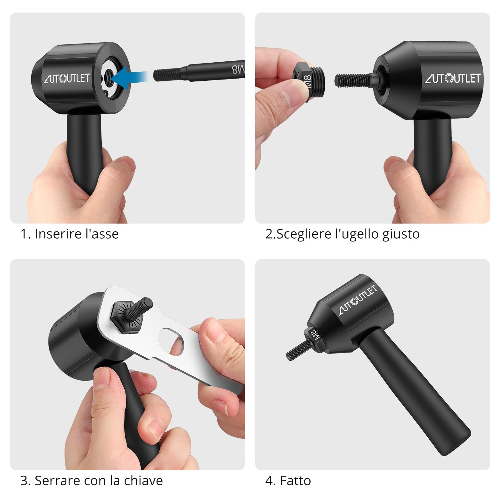 AUTOUTLET Rivettatrice per Dadi, Adattatore per Trapano, 5 Mandrini M3 M4 M5 M6 M8, Custodia, Nero