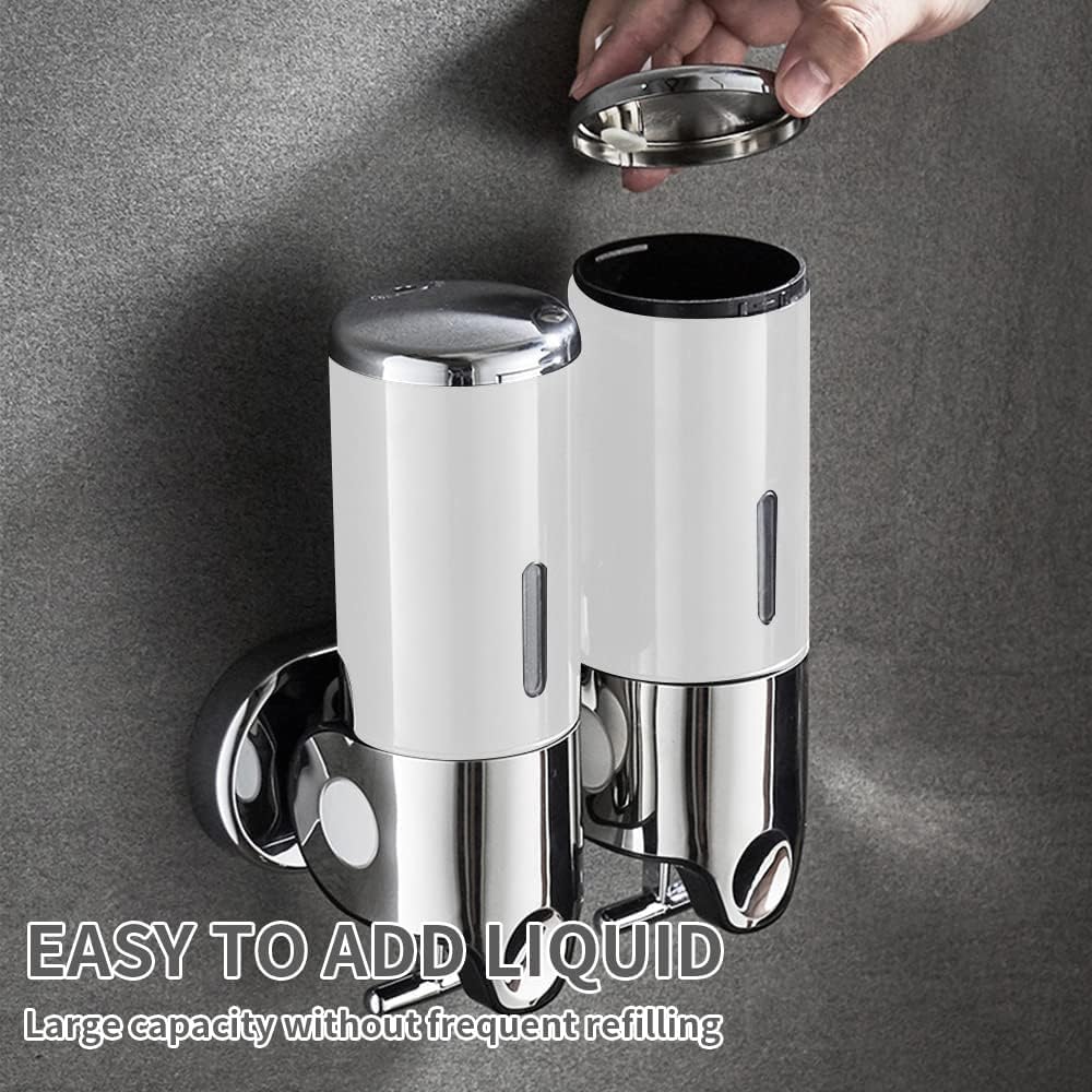 3 in 1 Chamber Wall Mounted Bathroom Shower Pump Dispenser and Organizer-Holds Shampoo, Soap, Conditioner, Shower Gel, for Bathroom Kitchen Hotel (White)