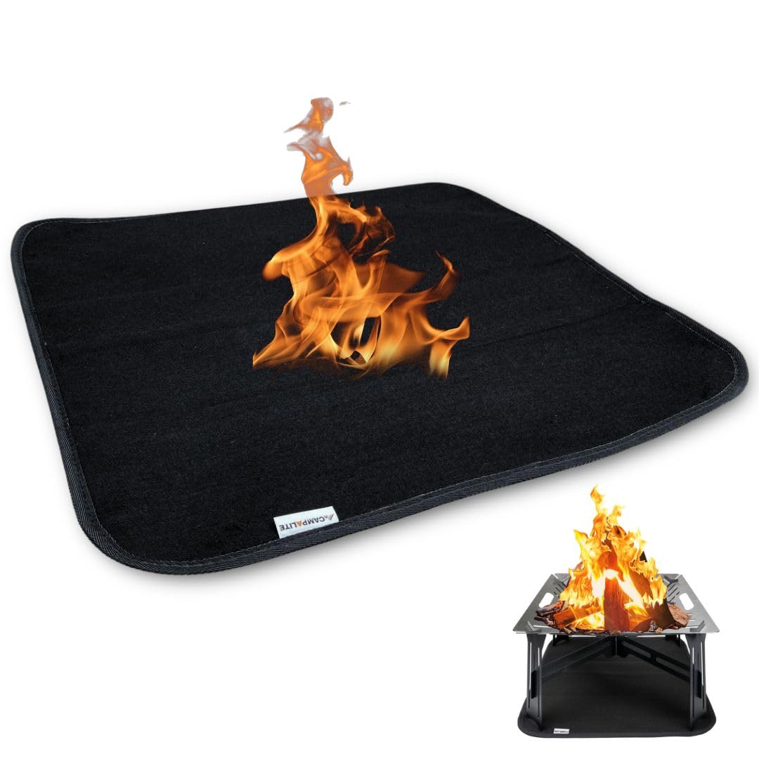 CAMPALITE Fire Pit Mat - Fireproof Mat for Under Fire Pit Grill - 21.6" Square Carbon Fiber Felt with Fiberglass Backing Fire Pit Mats for Under Fire Pit - Black Firepit Mat Patio Deck Grass Protector