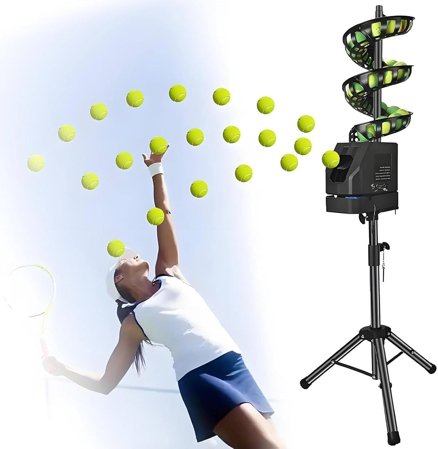Tennis Ball Machine - Remote Control Lightweight Automatic Feeder for Practice & Training Includes 33 Balls Triangular Base