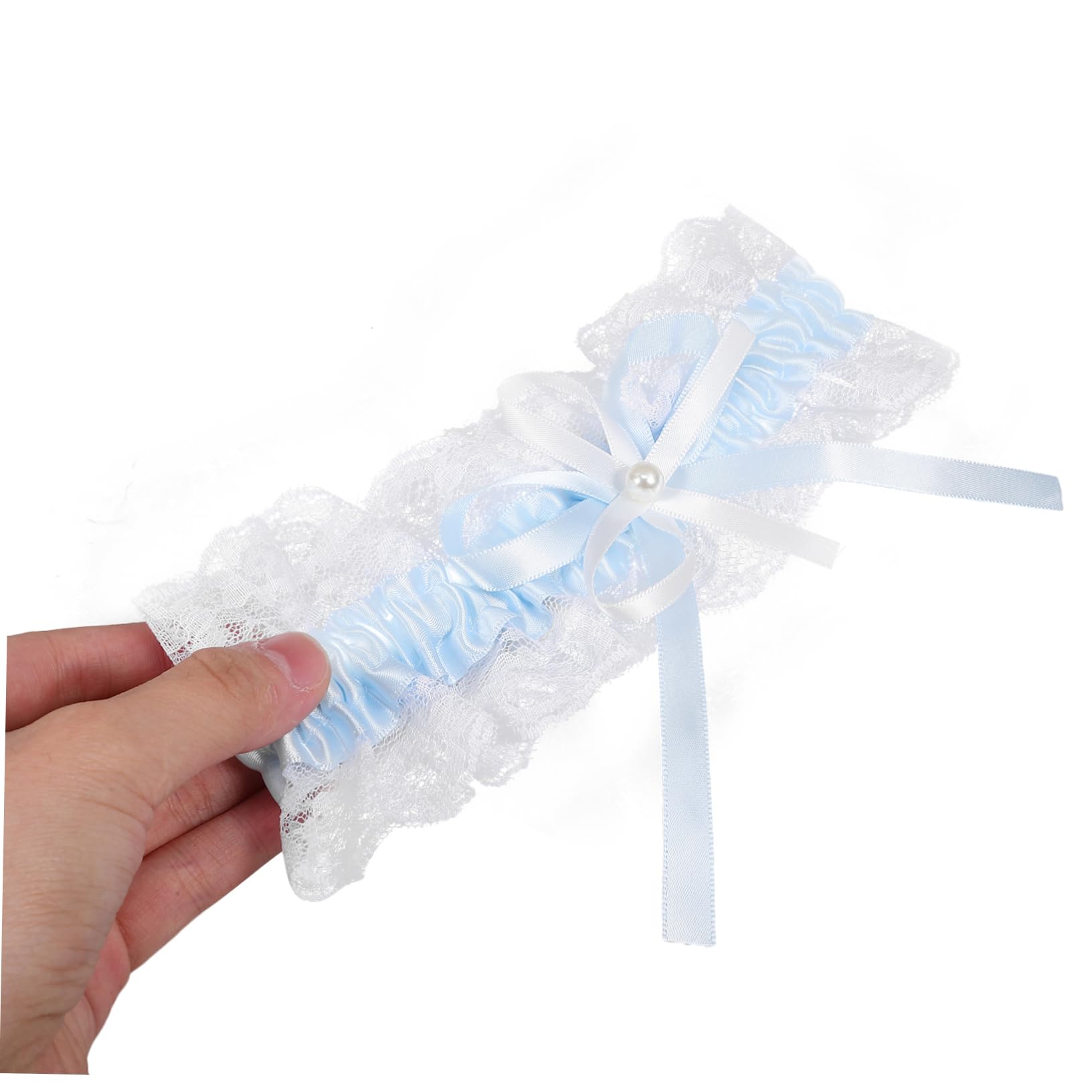 FOMIYES Strumpfbandring Junggesellin für Braut Hochzeit Gürtel Bein Braut Spitzenstrumpfband Hochzeitsversorgung Hochzeitsstrumpfschaft Imitationsperlen Sky-Blue
