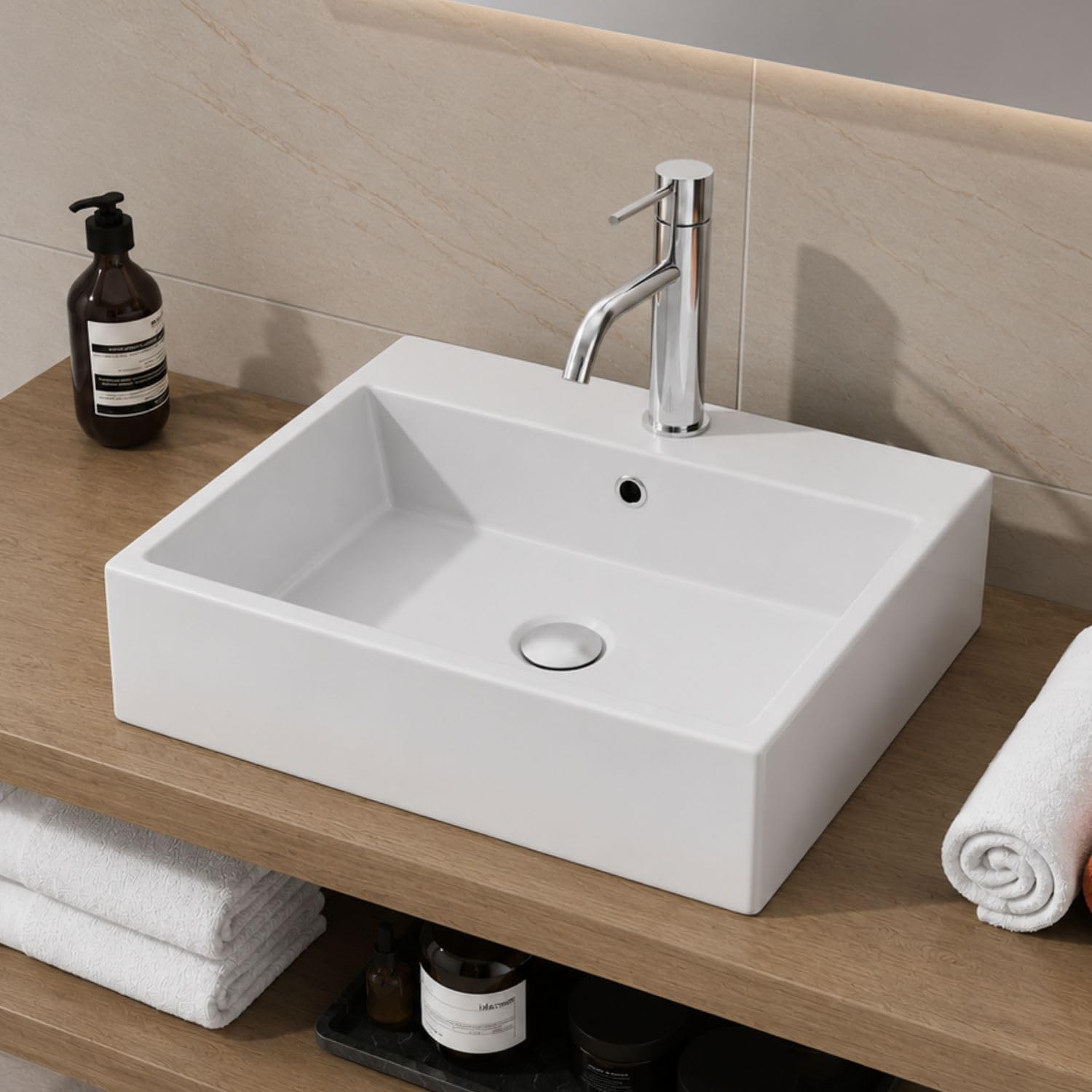 Lavabo da Appoggio in Ceramica Bianco Lavandino Lavello 2 Misure (1, 53x41x15 cm)