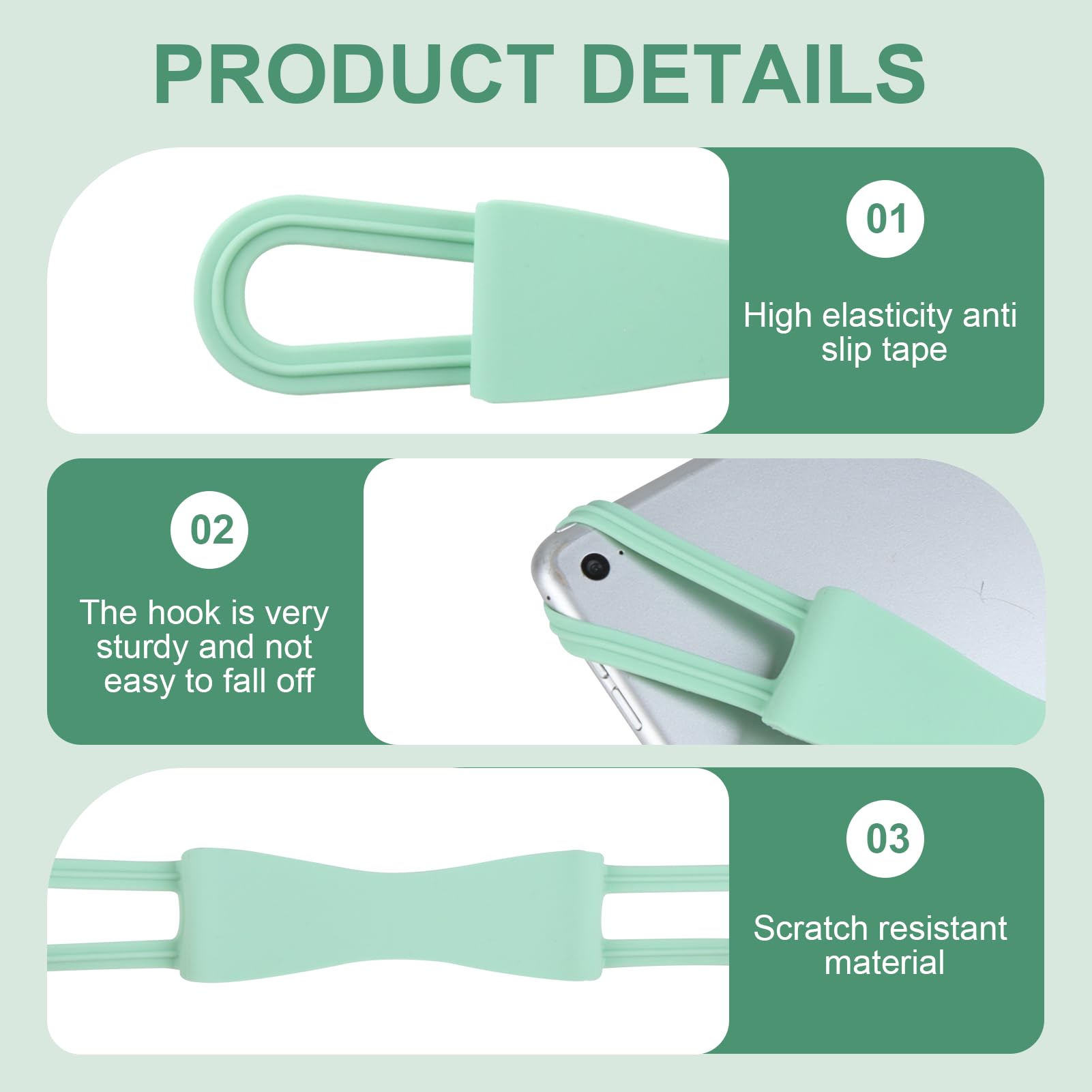 Ergonomic Silicone Hand Strap Holder for Tablet & E-Reader, Compatible with Kindle 4.7"-8", Matcha Green