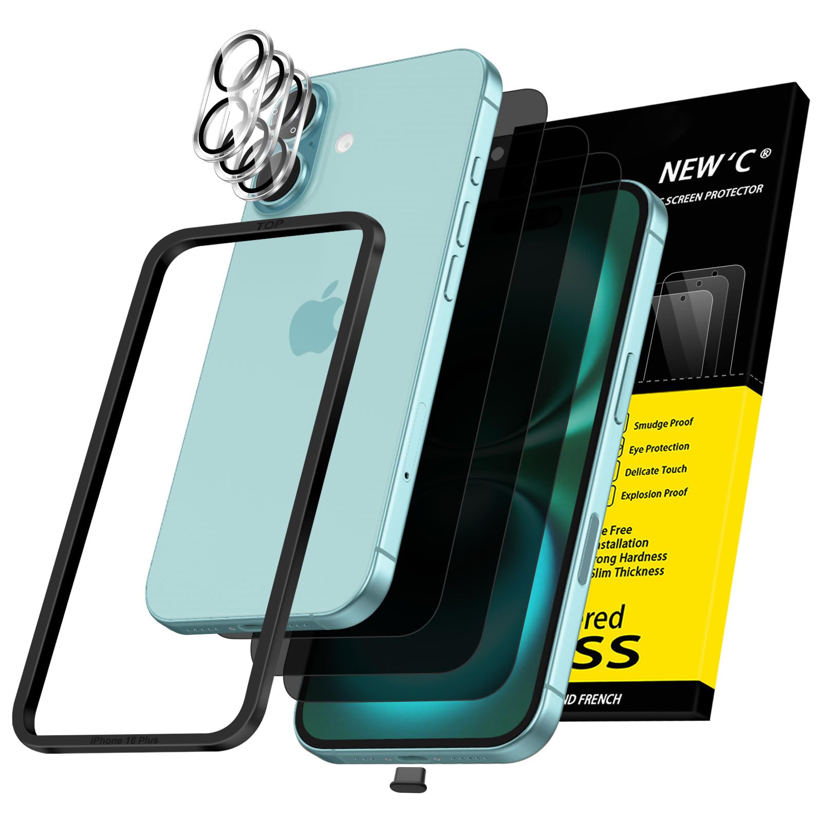 NEW'C 3 x Sichtschutz für iPhone 13 Pro Max für Panzerglas (6,7 Zoll) und 3 x Kamera Panzer Schutz Glas Kameraschutz + Staubschutzstöpsel -28 Grad verbesserter Sichtwinkel - kratzfest