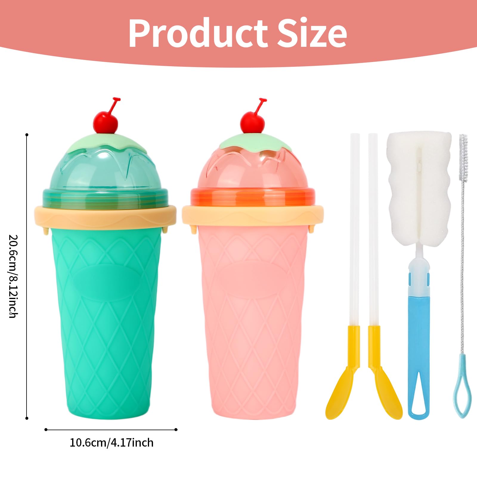 2-Teiliges Set Slush Becher, 2 In 1 Slush Maschine, Wiederverwendbar Slushie Maschine, Cups Verwendet FüR DIY Slushie Eis, Saft Silikon Squeeze Cup(GrüN+Rosa)