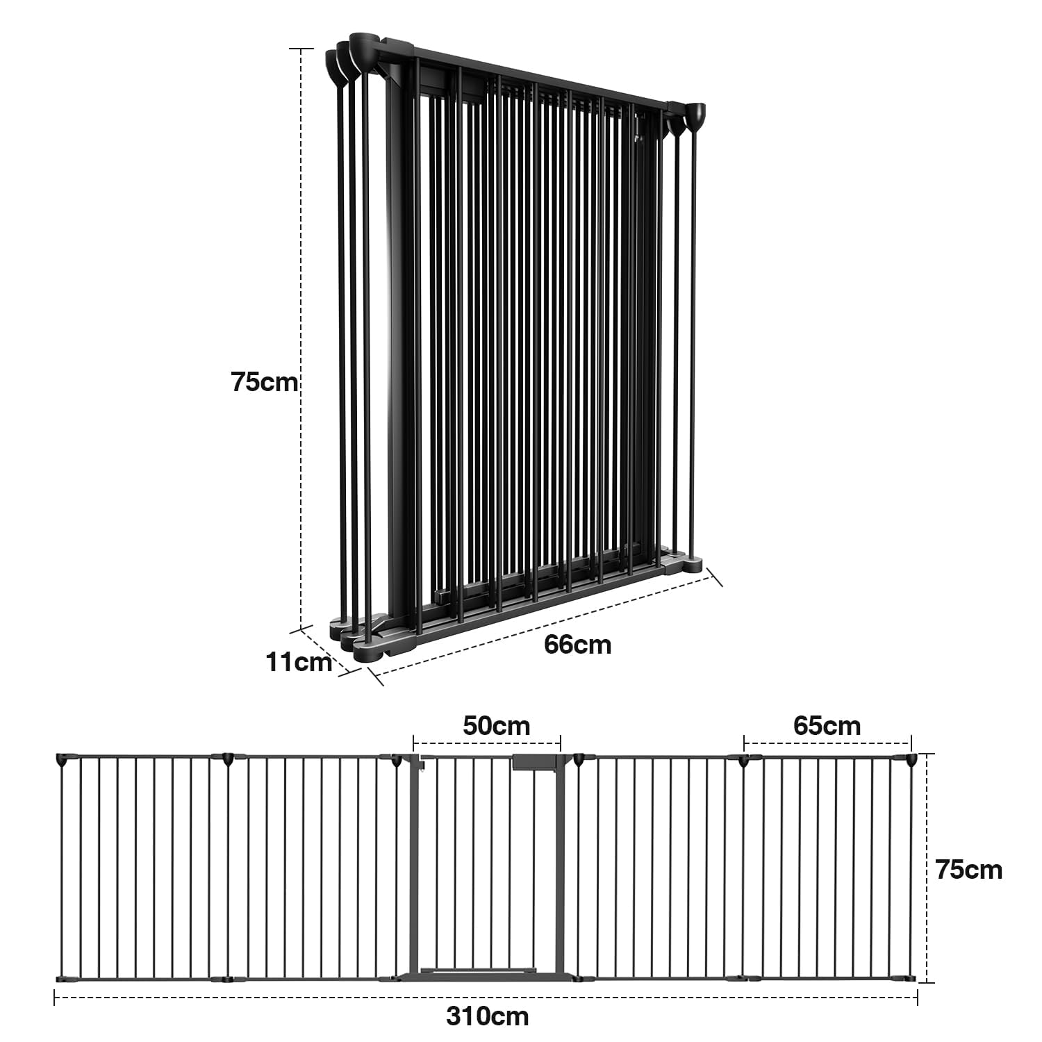 Barrière de Protection de Cheminée Métal 310 cm Pliable 5 Pièces avec Serrure Porte Noir