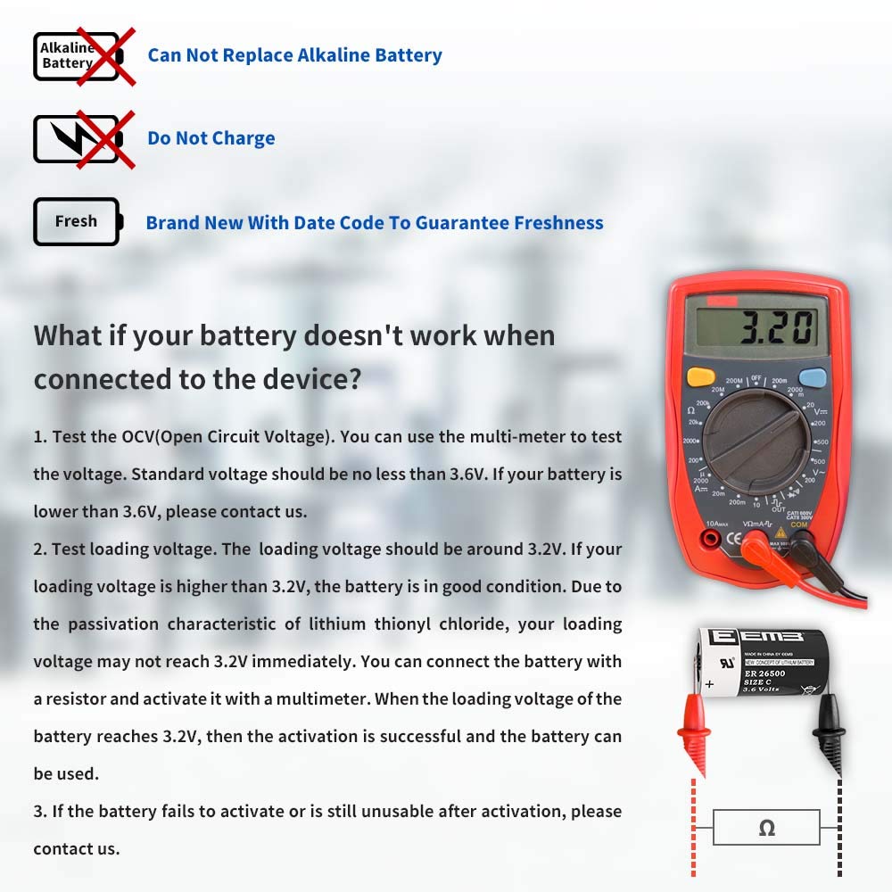 EEMB ER26500 Size C 3,6V Lithium Batterie 9000mAh 10 Stück