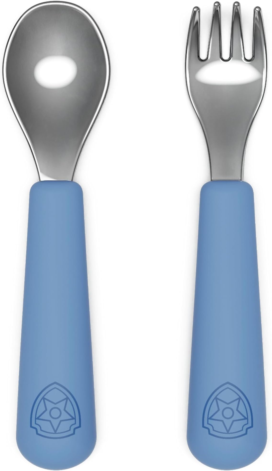 PAW Patrol Utensils - Toddler Fork and Spoon Set - Stainless Steel and Silicone Ergonomic Toddler Utensils - Children Safe Flatware Set - 2 Pieces - Chase