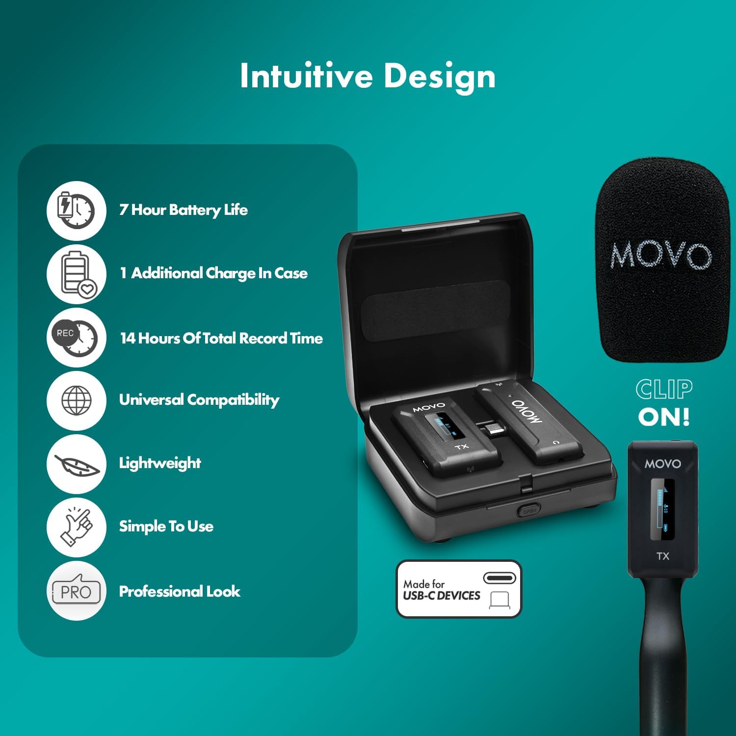 Movo WMX-2-C USB-C Wireless Lavalier Microphone for iPhone 15/Android/USB C Devices with WMX-HM Handheld Adapter - Lapel Mic with Handle Mount for Content Creators, Interviews, Reporting