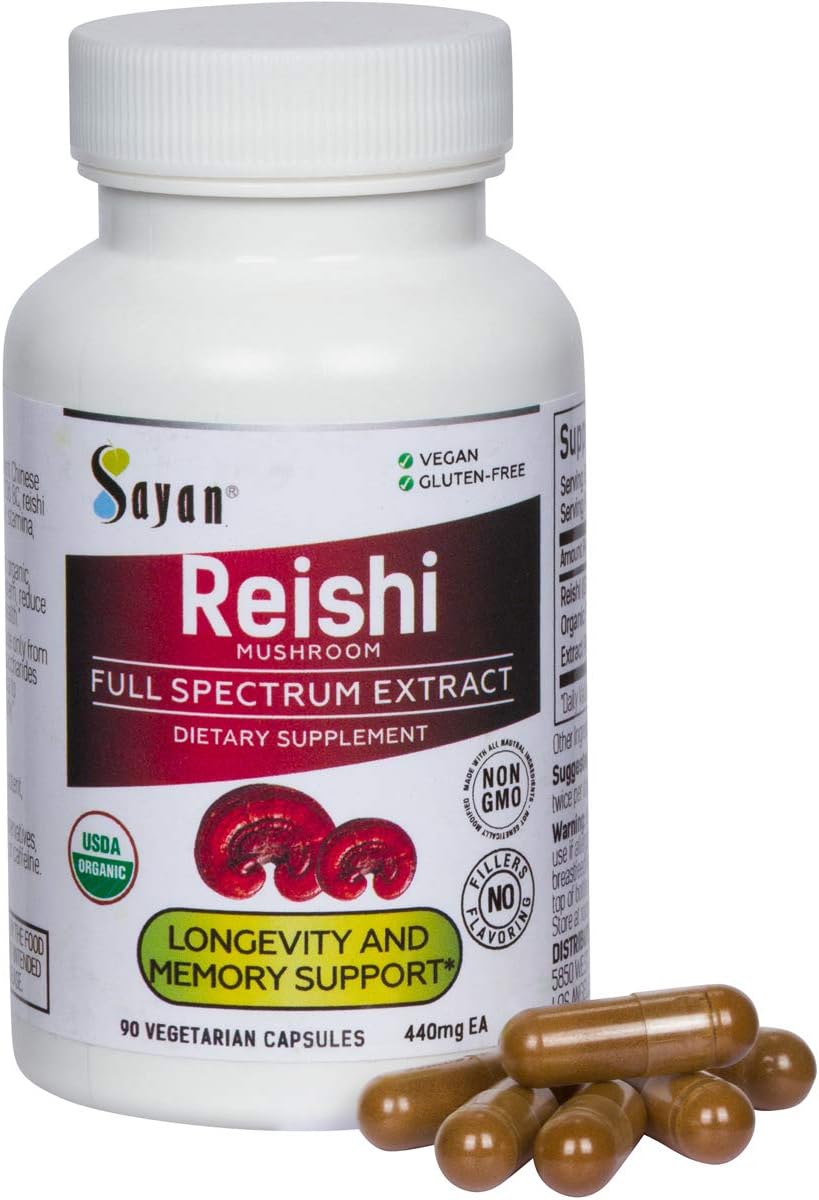 Reishi Mushroom Extract 90 Capsules/440mg Each – Longevity, Vitality, Wellness & Immune Support Supplement – USDA Organic & Vegan – Non-GMO, No Fillers, or Additives – Always Pure and Potent