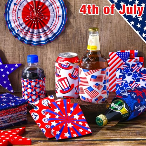 Image of Tioncy 24 Pcs 4th of July Slim Can Sleeves Independence Day Can Cooler Patriotic Skinny Insulators American Flag Neoprene Insulated Slim Cooler for 12 oz Beverage Bottle(Flag Style,5.12 x 3.94 Inches)