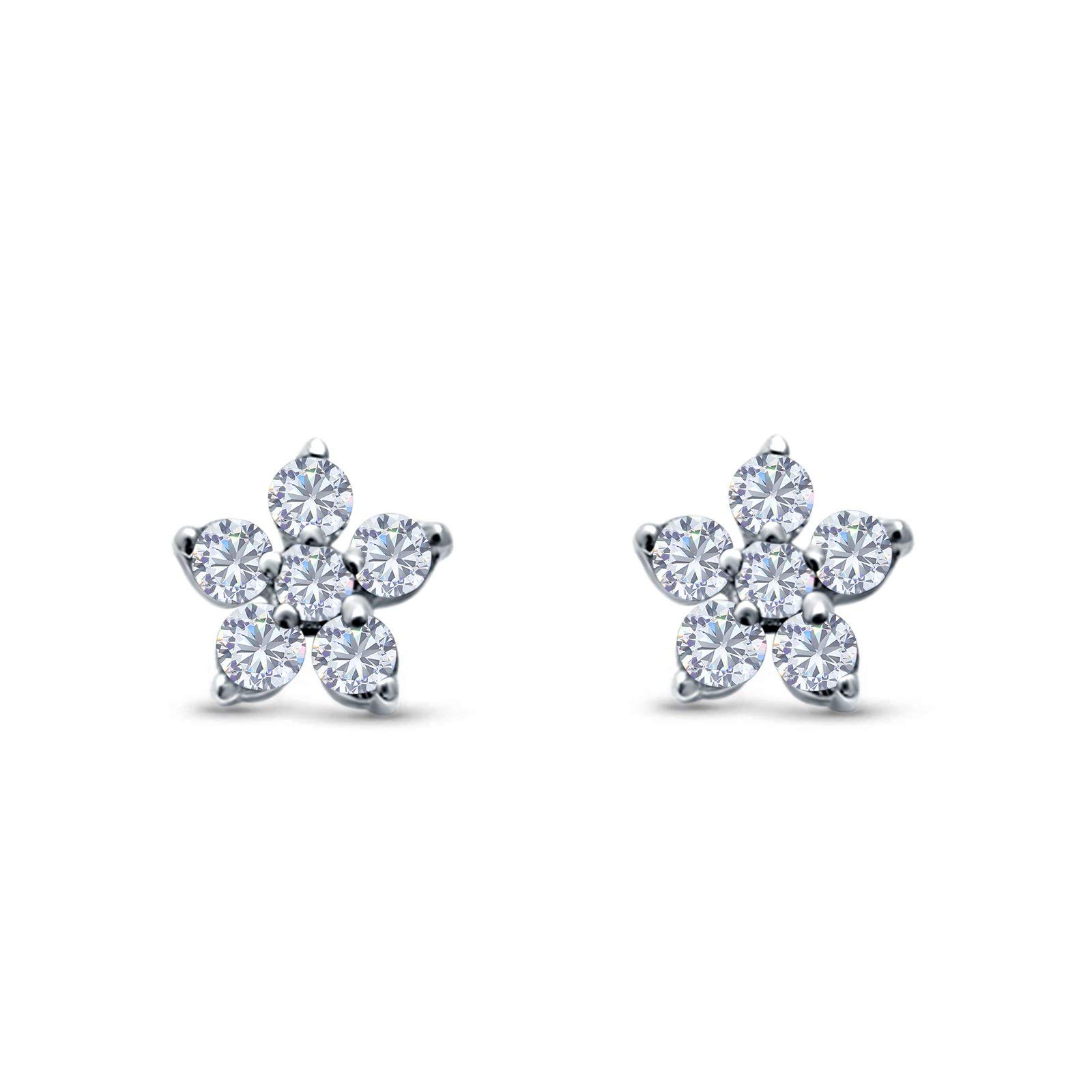 Flower Stud Earrings Round Cubic Zirconia 925 Sterling Silver Cluster Choose Color