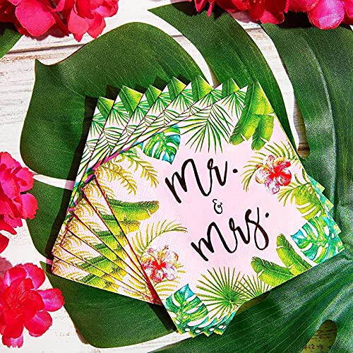 Mr and Mrs Cocktail Napkins for Tropical Beach Wedding Supplies (5 In, 100 Pack) - Image 2