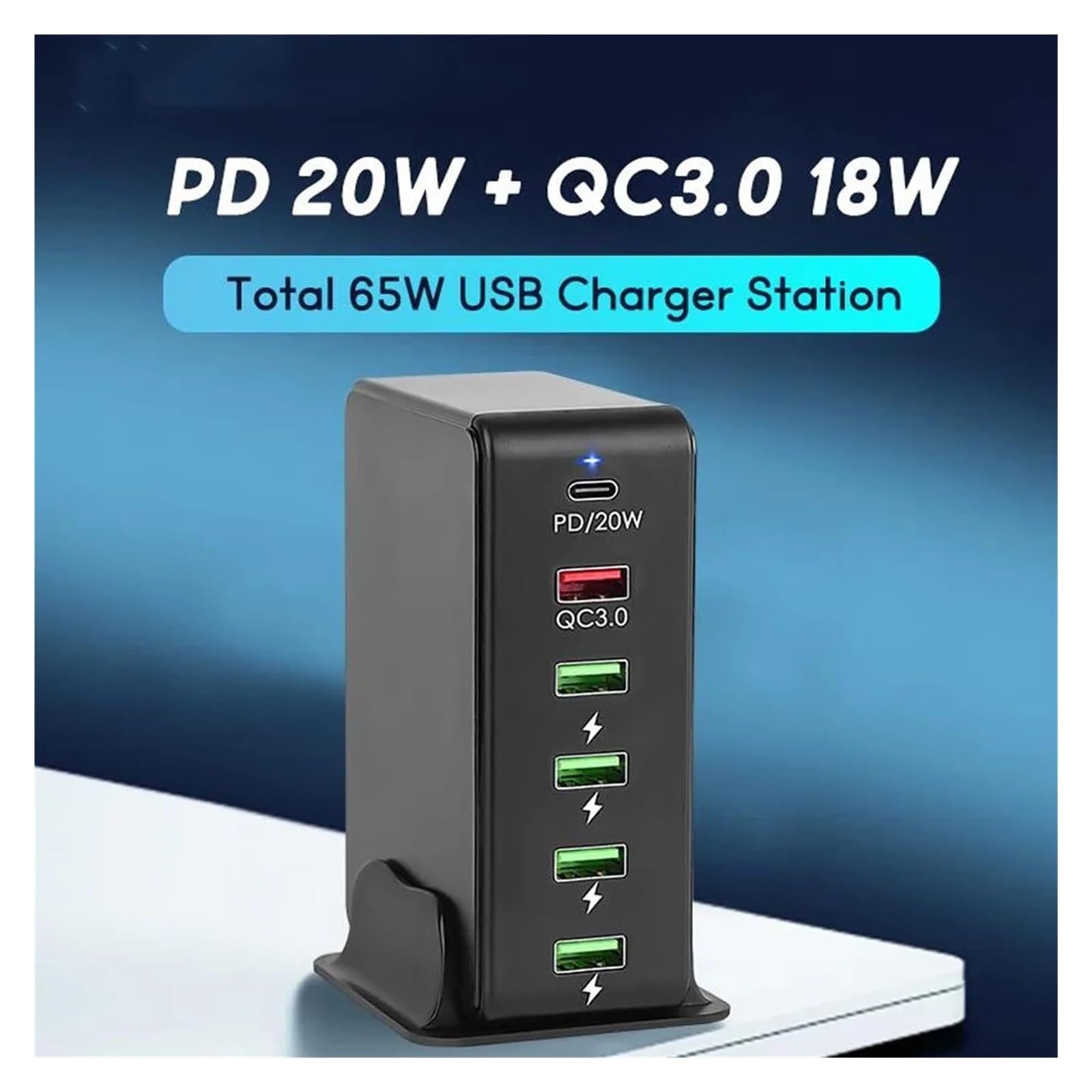 Caricatore USB Da 65 W Tavolo For Stazione Di Ricarica 6 Porte For Telefono QC3.0 PD Rapido C 20 Capacità Di Ricarica Rapida(Black)