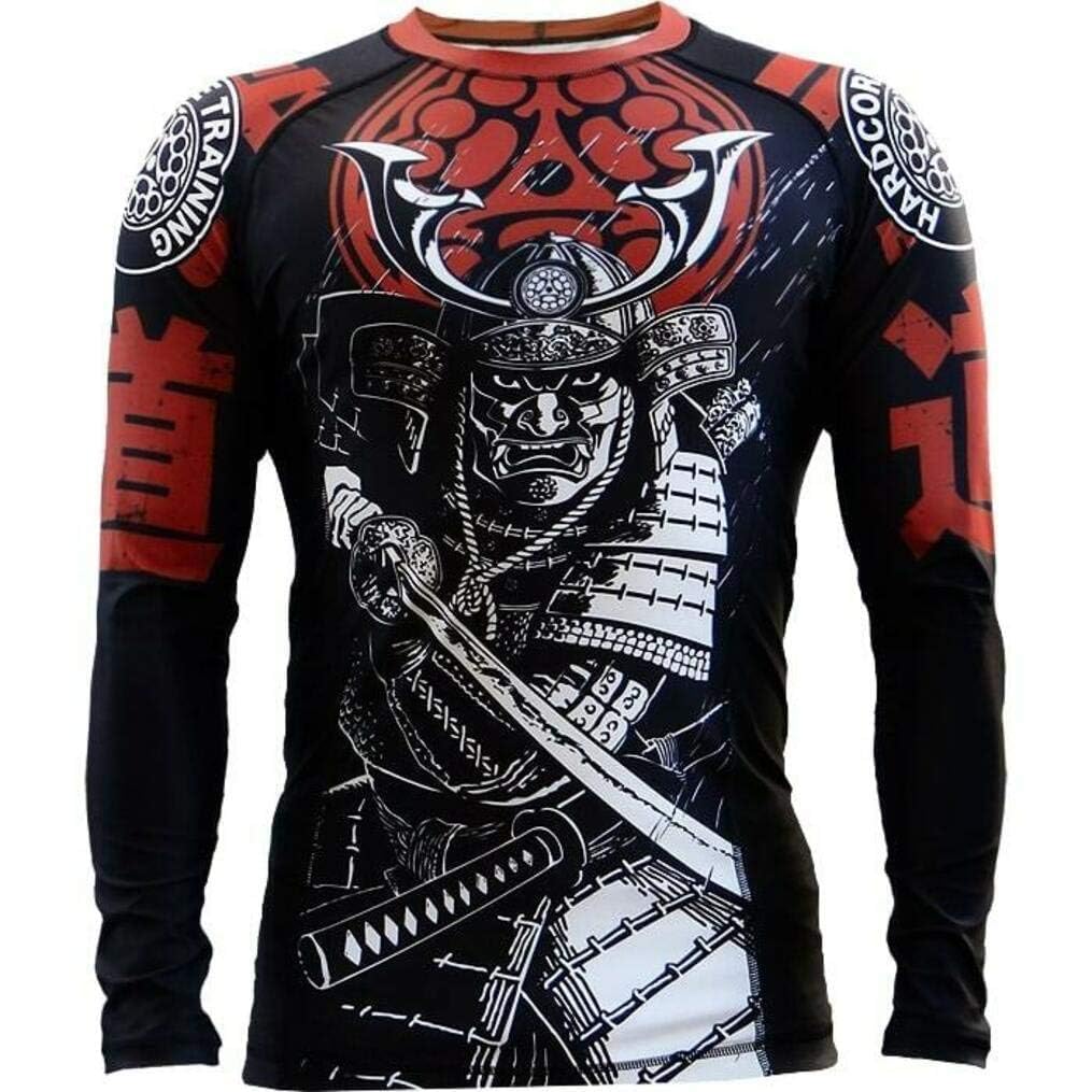 Hardcore Training Rash Guard Mężczyźni Kompresja Koszulka Długi Rękaw BJJ MMA No-Gi Obcisła Grappling Boks (DE/NL/SE/PL, Alfa, 4XL, Regularny, Regularny, Multicolor/Red)