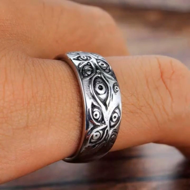  ORDER ／ GOD RING PMTIER Men's Vintage Stainless Steel Engraved Eye of God