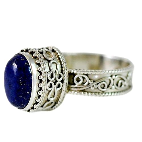 Navya Craft Lapis Lazuli Oval 925 Solid Sterling Silver Handmade Women Statement Ring Boho Ring Custom Size 4-13